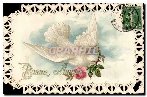 Cartes postales Fantaisie carte brodee Girondelle Bonne annee