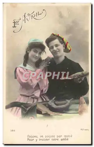 Fantaisie - Couple - Poisson d&#39Avril - Fete - April 1 - Cartes postales