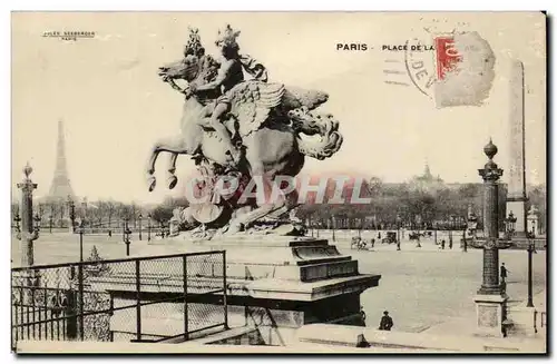 Paris - 8 - Place de la Concorde - cheval - tour eiffel - eiffel tower - Ansichtskarte AK