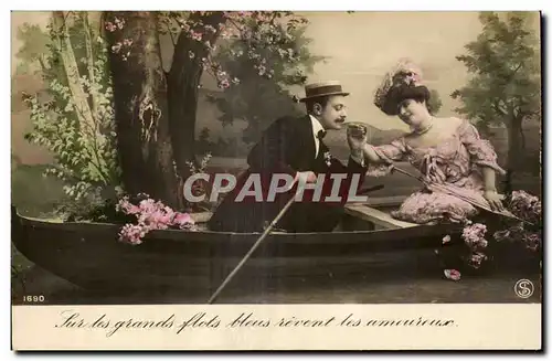 Fantaisie - Couple - floating romantic boat - Cartes postales