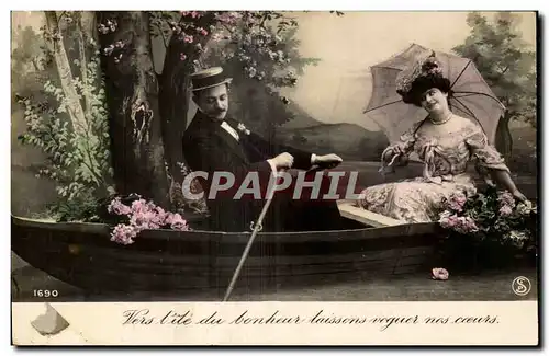 Fantaisie - Couple - floating romantic boat - Cartes postales