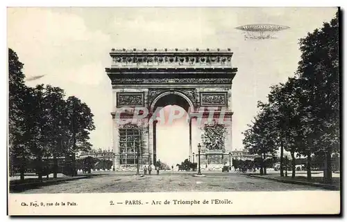 Paris - 8 - Arc de Triomphe l&#39 Etoile Ballon zeppelin Veloutine de Fay - Cartes postales