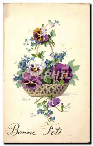 Fetes - Bonne Fete - Pensee - little basket of pansies Ansichtskarte AK