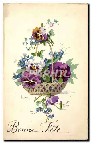 Fetes - Bonne Fete - Pensee - little basket of pansies Cartes postales