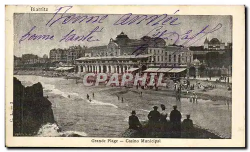 Biarritz - Illustration - Grande Plage - Casino Municipal - Cartes postales