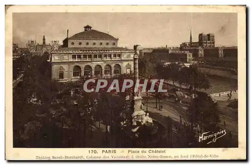 Paris Ansichtskarte AK Place du Chatelet Sarah Bernhardt