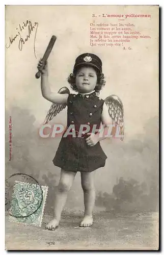 Cartes postales Fantaisie Enfant l&#39amour policeman ange angel policier