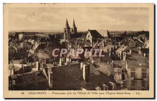 Cartes postales Chaumont Panorama pris de l&#39hotel de ville vers l&#39eglise Saint Jean