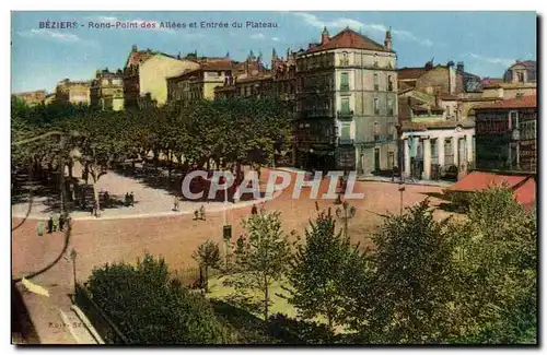 Cartes postales Beziers Rond point des allees et entree du plateau