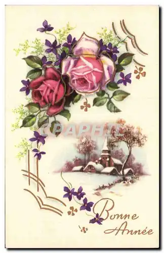 Cartes postales Fantaisie Fleurs Bonne annee