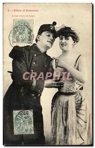 Fantaisie - Couple - Pitou et Bobonne - militaria - humour - Cartes postales