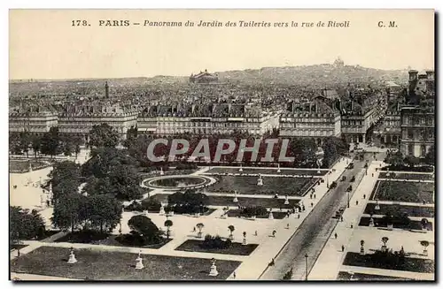 Paris - 1 - Panorama du Jardin des Tuileries vers la rue de Rivoli - Ansichtskarte AK