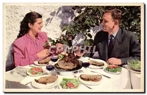 Fantaisie - Couple - Eating a fabulous meal - wine - vin Pan American World Airways - Cartes postales