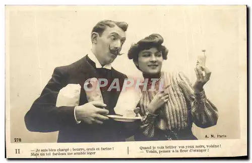 Fantaisie - Couple - Fleur d&#39oranger - la cuisine - les courses - humour - Cartes postales