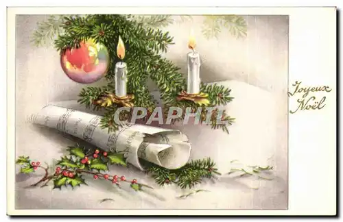 Arts - Tableaux - Joyeux Noel - bougie - sapin de noel - boule - musique - Ansichtskarte AK