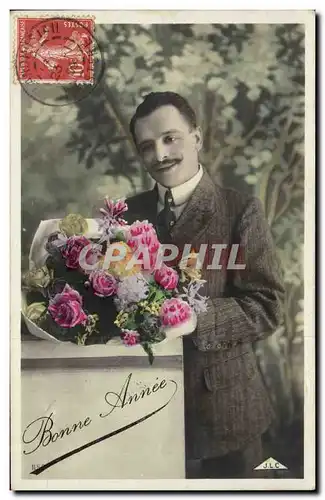 Fantaisie - Homme - Handsome man with bouquet Ansichtskarte AK