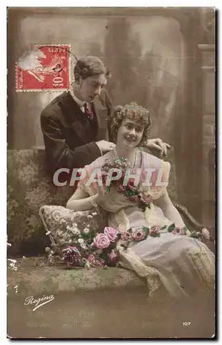 Fantaisie - Couple - Young smiling couple Cartes postales