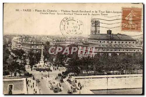 Paris - 1 - Place du Chatelet - Theatre Sarah Bernhard et le Tour Saint Jacques Ansichtskarte AK