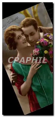 Fantaisie - Colorful couple card - Cartes postales
