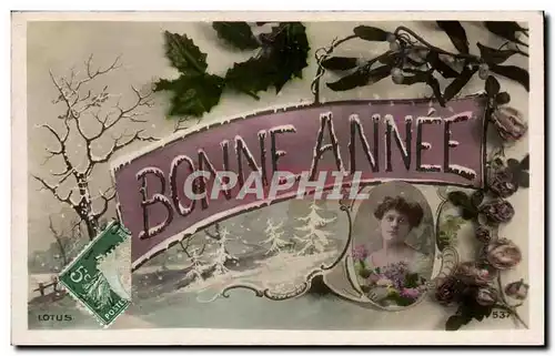 Fetes - Bonne Annee - Femme - houx - holly - Cartes postales