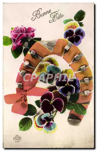 Fete - Bonne Fete - Fleurs - Pensee - Cheval a Fer - horse shoe Cartes postales