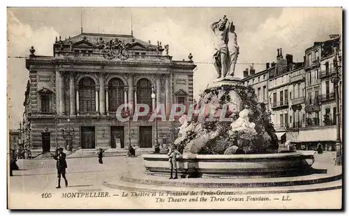 Cartes postales Montpellier Le theatre et la fontaine des TRois Graces