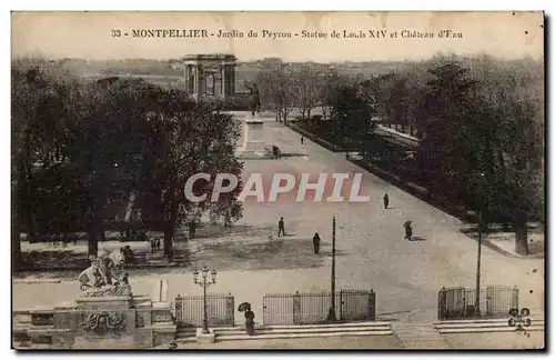 Cartes postales Montpellier Jardin du peyrou Statue de Louis XIV et chateau d'eau