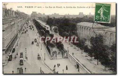 Paris Cartes postales La rue de Rivoli le jardin des Tuileries et le Louvre