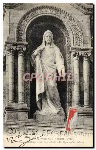 Paris Cartes postales Montmartre Statue du Christ ornant la facade de la basilique du Sacre Coeur