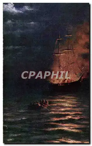 Cartes postales Fantaisie Bateau Fire at sea