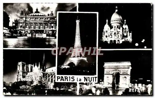 Paris Cartes postales moderne La nuit OPera Sacre Coeur Montmartre Tour Eiffel Notre DAme Arc de triomphe