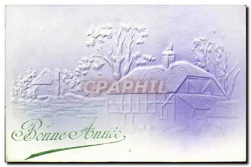 Cartes postales Fantaisie Maison Bonne annee ( en relief )