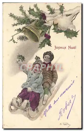 Cartes postales Fantaisie Noel Luge Enfants