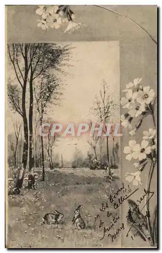 Cartes postales Fantaisie paysage et lapins Rabbits