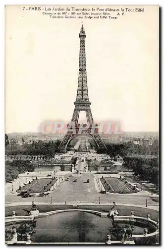 Cartes postales Paris Jardins du Trocadero le pont d&#39Iena et la Tour Eiffel