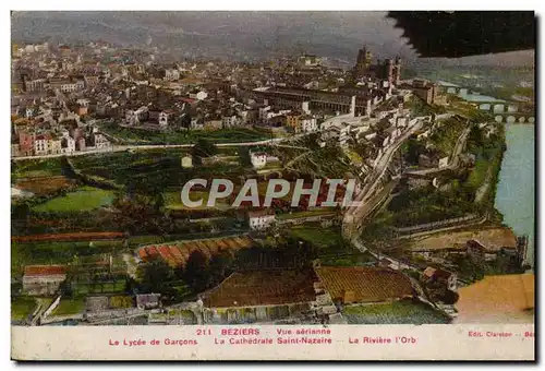 Cartes postales Beziers Vue aerienne Le lycee de garcons Cathedrale St Nazaire Rivier d&#39Orb