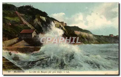 Cartes postales Biarritz La cote des Basques par gros temps