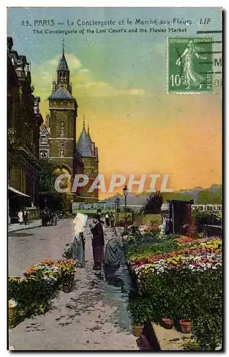 Paris Cartes postales La conciergerie et le marche aux fleurs