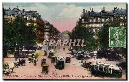 Paris Cartes postales L&#39avenue de L&#39opera et la place du Theatre francais (prise de l&#39hotel du Louvre)