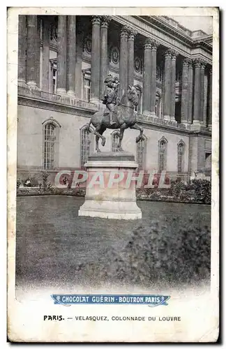 Cartes postales moderne Paris Velazquez Colonnade du Louvre ( publicite Chocolat Guerin Boutron Paris )