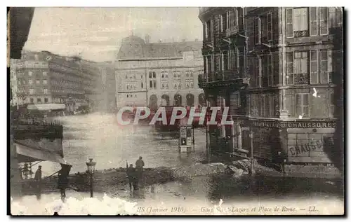Paris Cartes postales Inondations Crue de la Seine Janvier 1910 Gare Saint Lazare et place de Rome