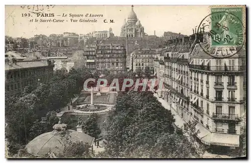 Paris Cartes postales Le square d&#39anvers et le SAcre Coeur Vue generale