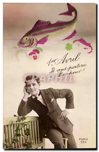 Cartes postales Fantaisie Homme 1er avril Poisson