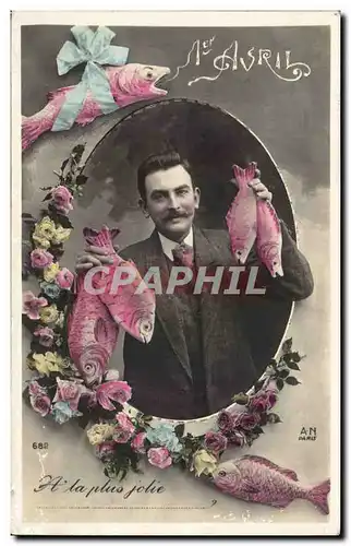 Cartes postales Fantaisie Homme 1er avril Poissons