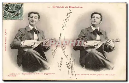 Cartes postales FAntaisie Homme Serenade de Mandoline