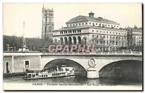 Paris Cartes postales Theatre Sarah Bernhardt La tour Saint Jacques