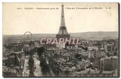 Paris Cartes postales Panorama pris de l&#39arc de triomphe de l&#39eToile Tour Eiffel