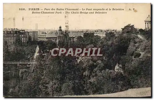 Paris Ansichtskarte AK Parc des Buttes Chaumont Le pont suspendu et le Belvedere