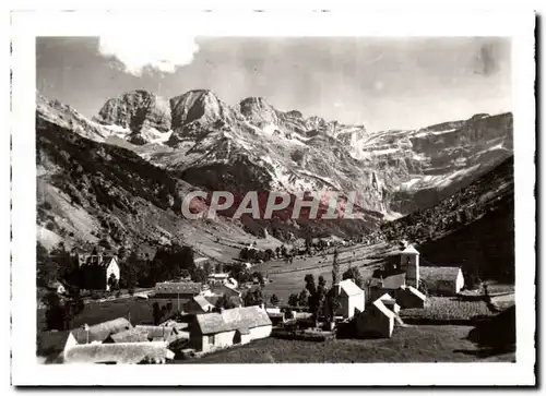 Moderne Karte Gavarnie Le village et au fond le massif du MArbore