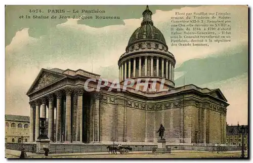 Paris Cartes postales Pantheon et la statue de Jean Jacques rousseau